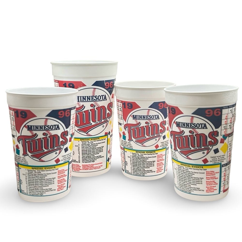 SET OF 4 Minnesota Twins 1996 Season Schedule Stadium Cups MLB Baseball Fan Swag